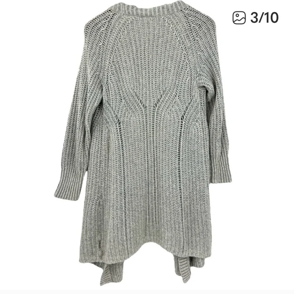 Anthro Moth Grey Open Front Chunky Knit Long Cardigan Cotton/Cashmere Blend SzS - Picture 12 of 15